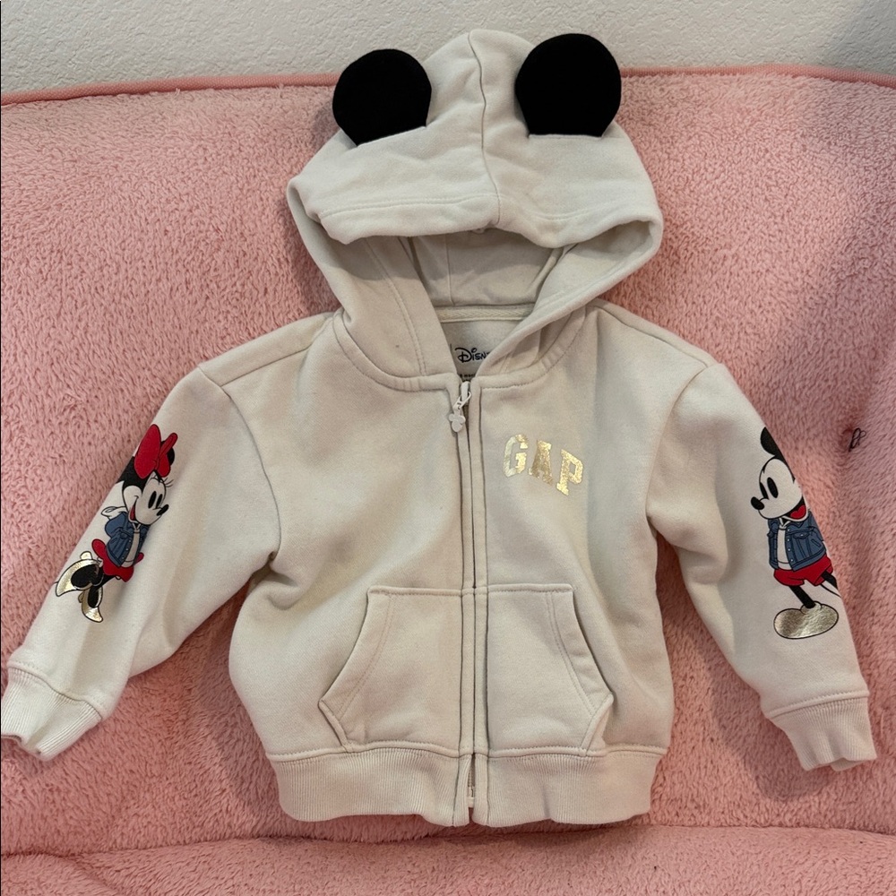 GAP Cream Hoodie with Mickey and Minnie Mouse
